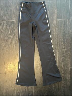 Fashion Nova Black Flare Leggings with White Side Stripe